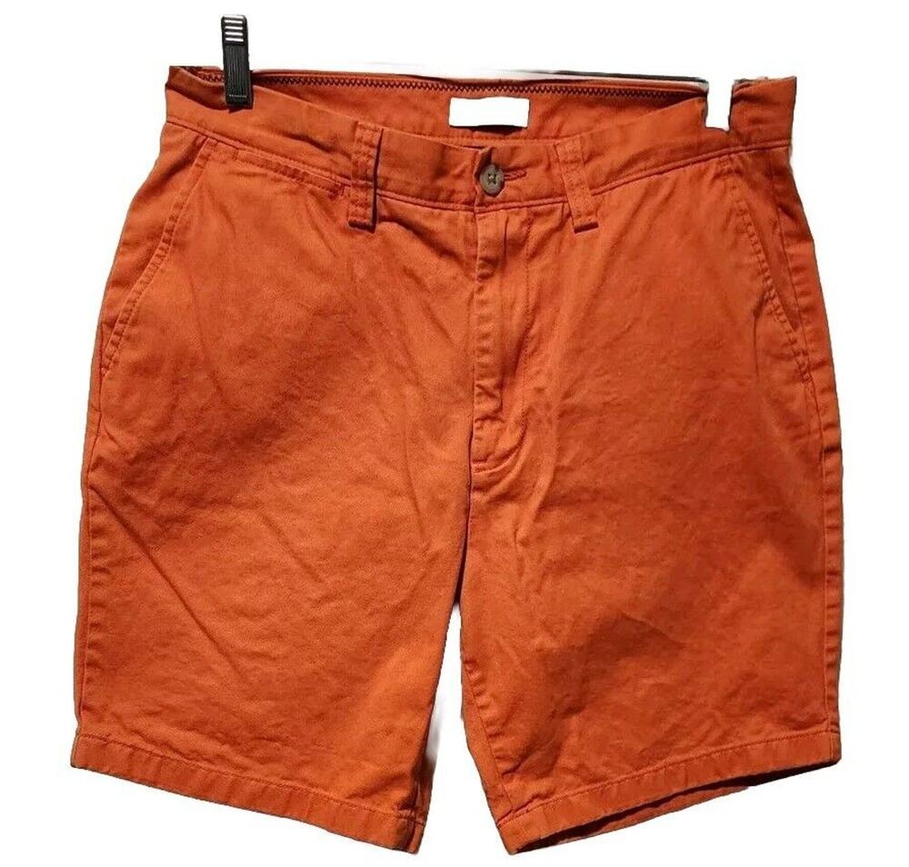 Nautica Men's Flat Front Bermuda Shorts Preppy Orange Sz 33 100% Cotton Pristine